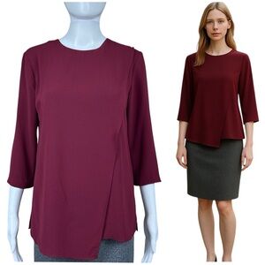 MM Lafleur The Bourgeois Blouse Asymmetrical Burgundy XS Preppy Old Money Career